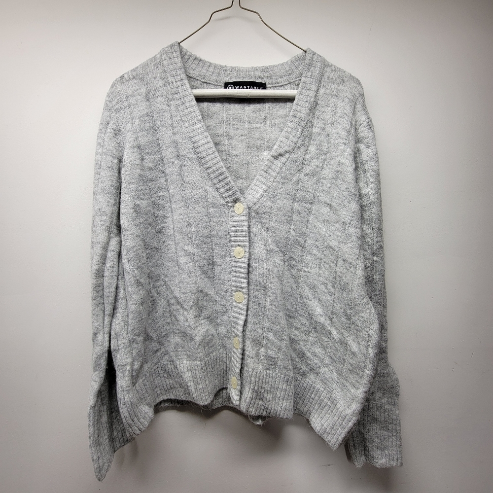 Wantable Womens Size M Gray Sweater Button Up Long-Sleeve V Neck